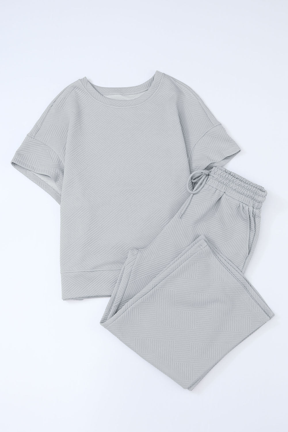 6 Color Choices - Textured Loose Fit T Shirt and Drawstring Pants Set