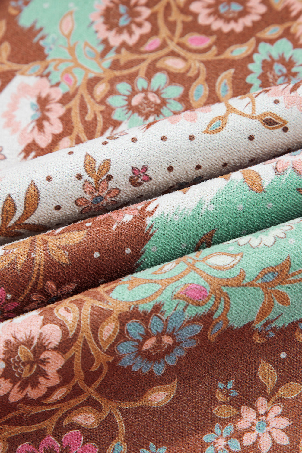 Khaki Vintage Paisley Floral Printed Sherpa Lined Hooded Jacket