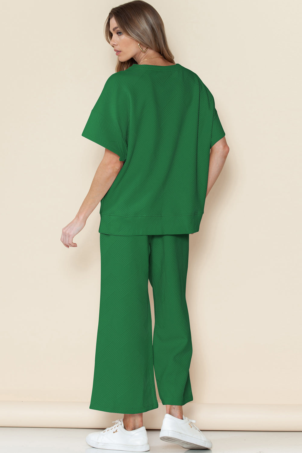6 Color Choices - Textured Loose Fit T Shirt and Drawstring Pants Set