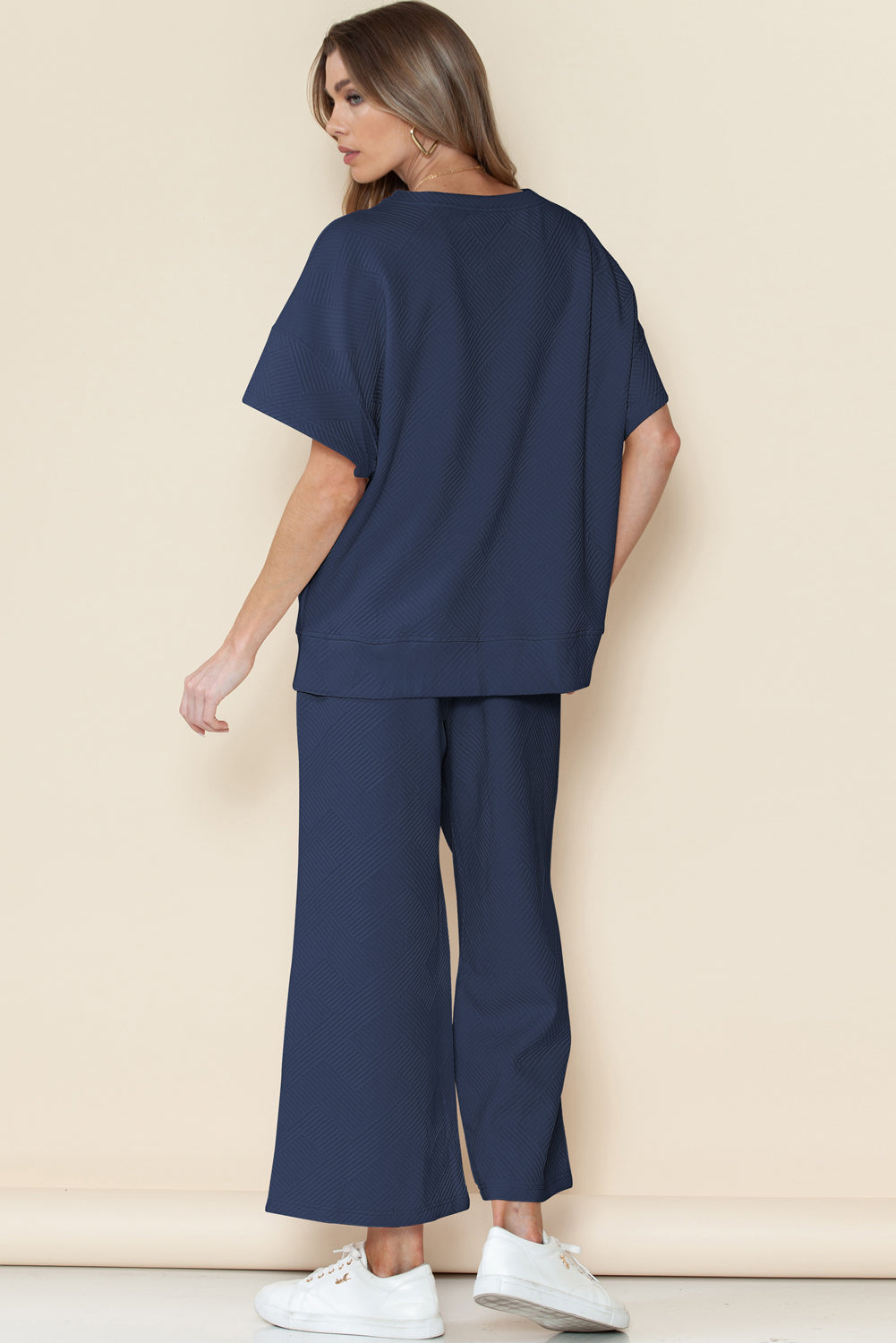 6 Color Choices - Textured Loose Fit T Shirt and Drawstring Pants Set