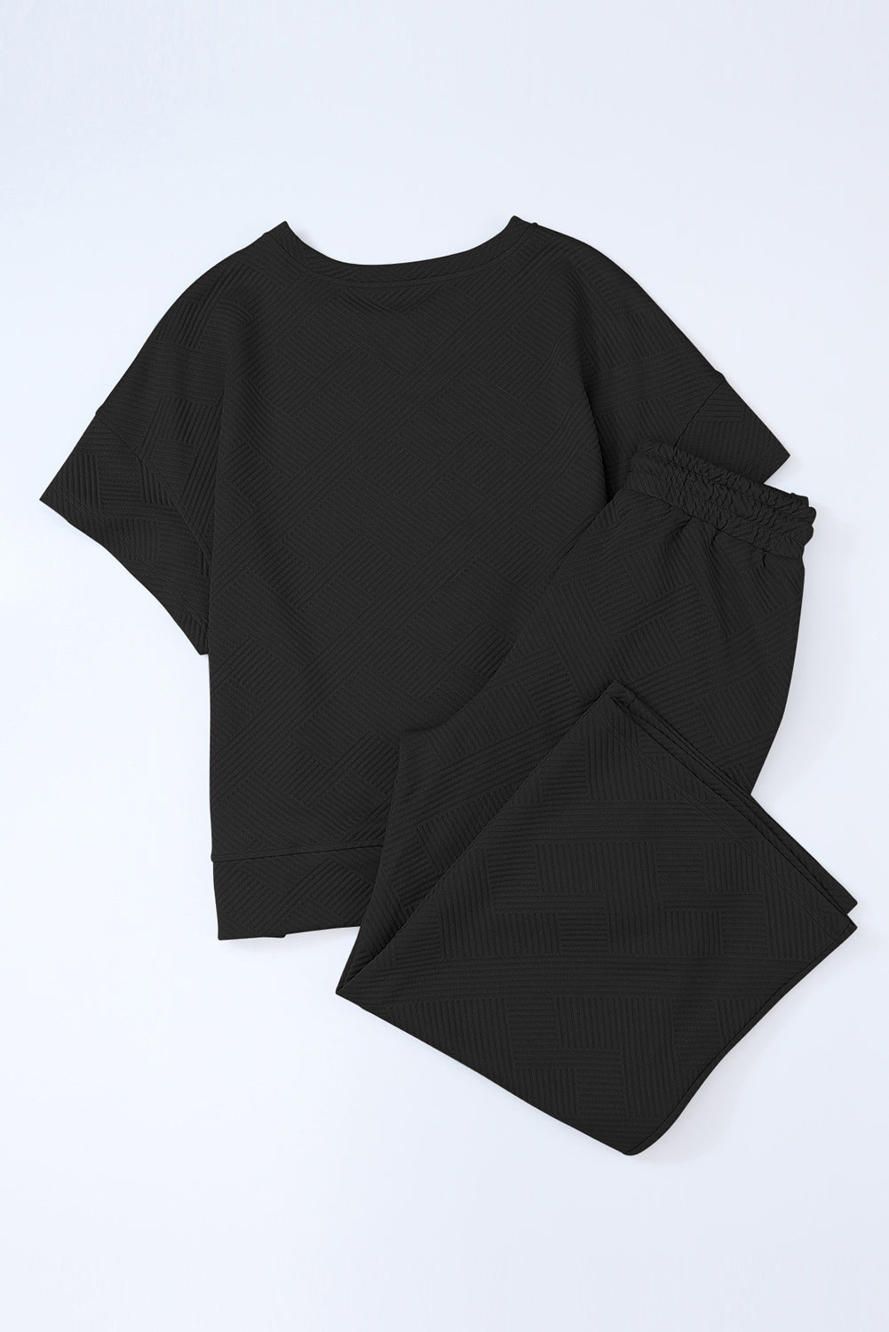 6 Color Choices - Textured Loose Fit T Shirt and Drawstring Pants Set