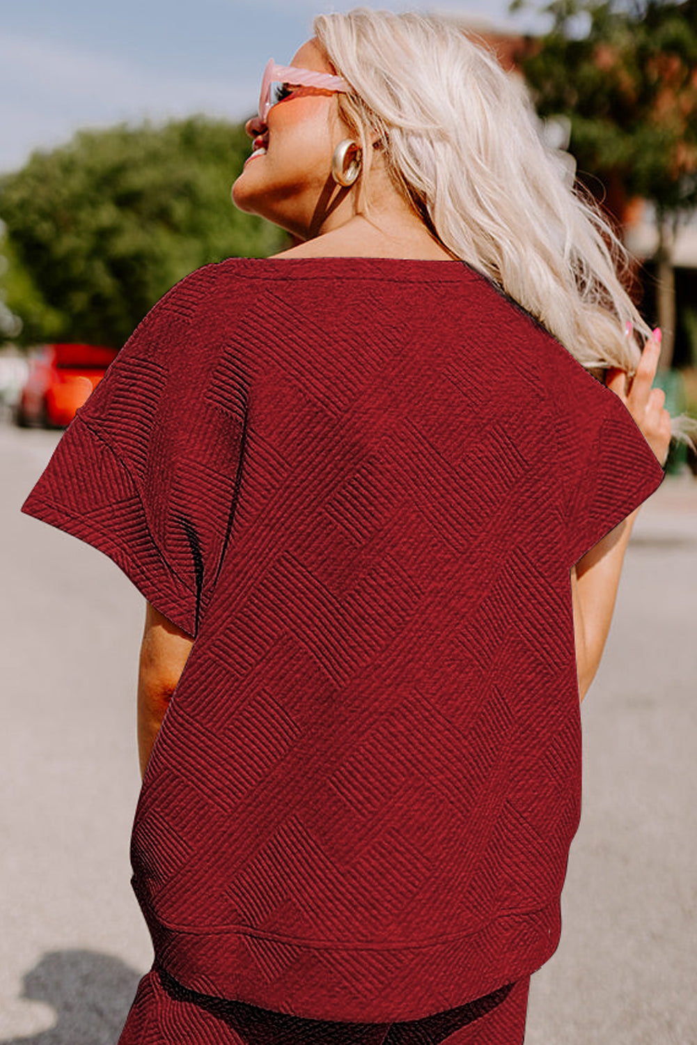 6 Color Choices - Textured Loose Fit T Shirt and Drawstring Pants Set