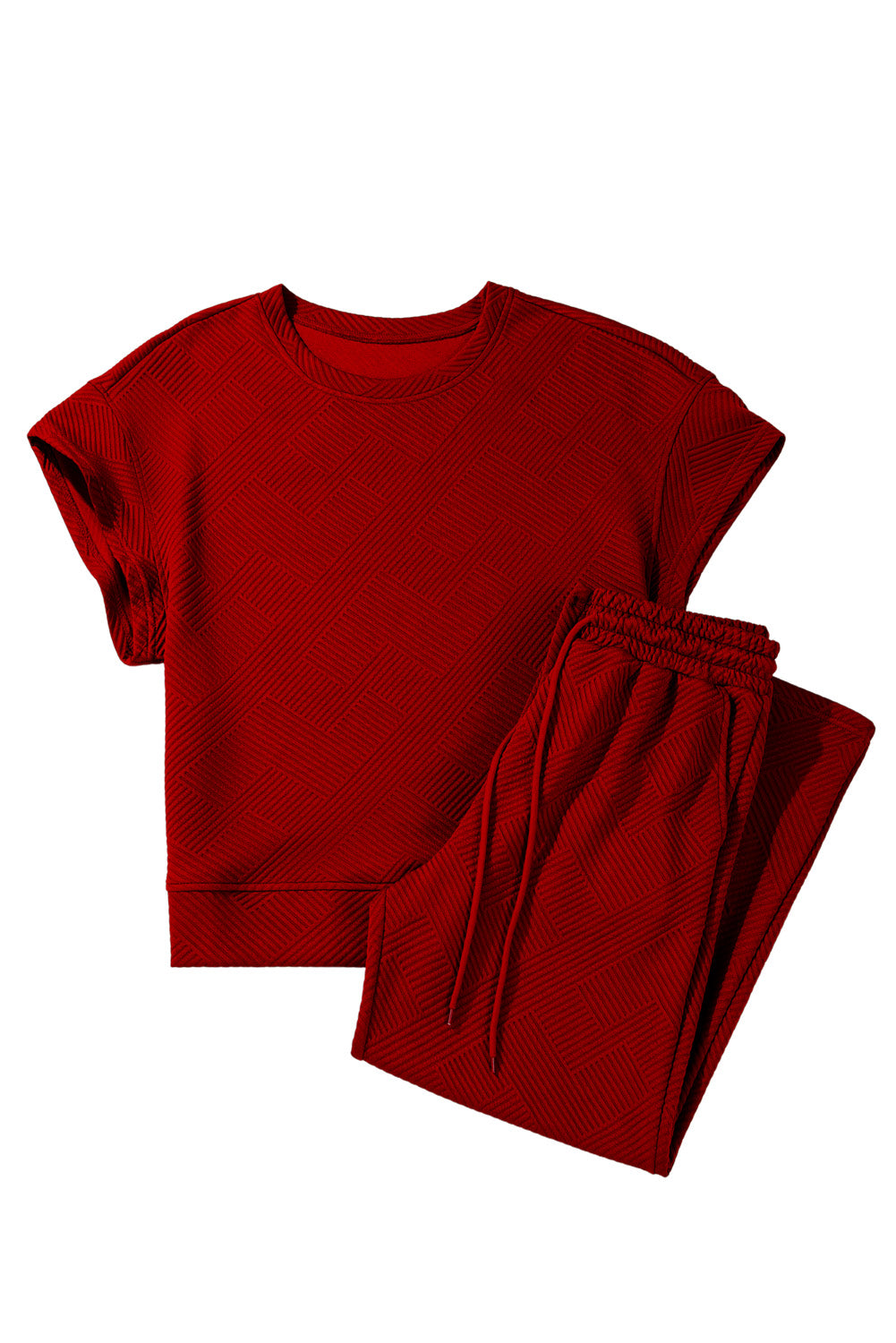 6 Color Choices - Textured Loose Fit T Shirt and Drawstring Pants Set