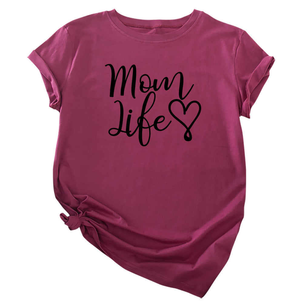 Foreign Trade Mom Life Letter Short Sleeved Cotton Women's Clothing Amazon European And American Fashion English Top T Shirt In Stock