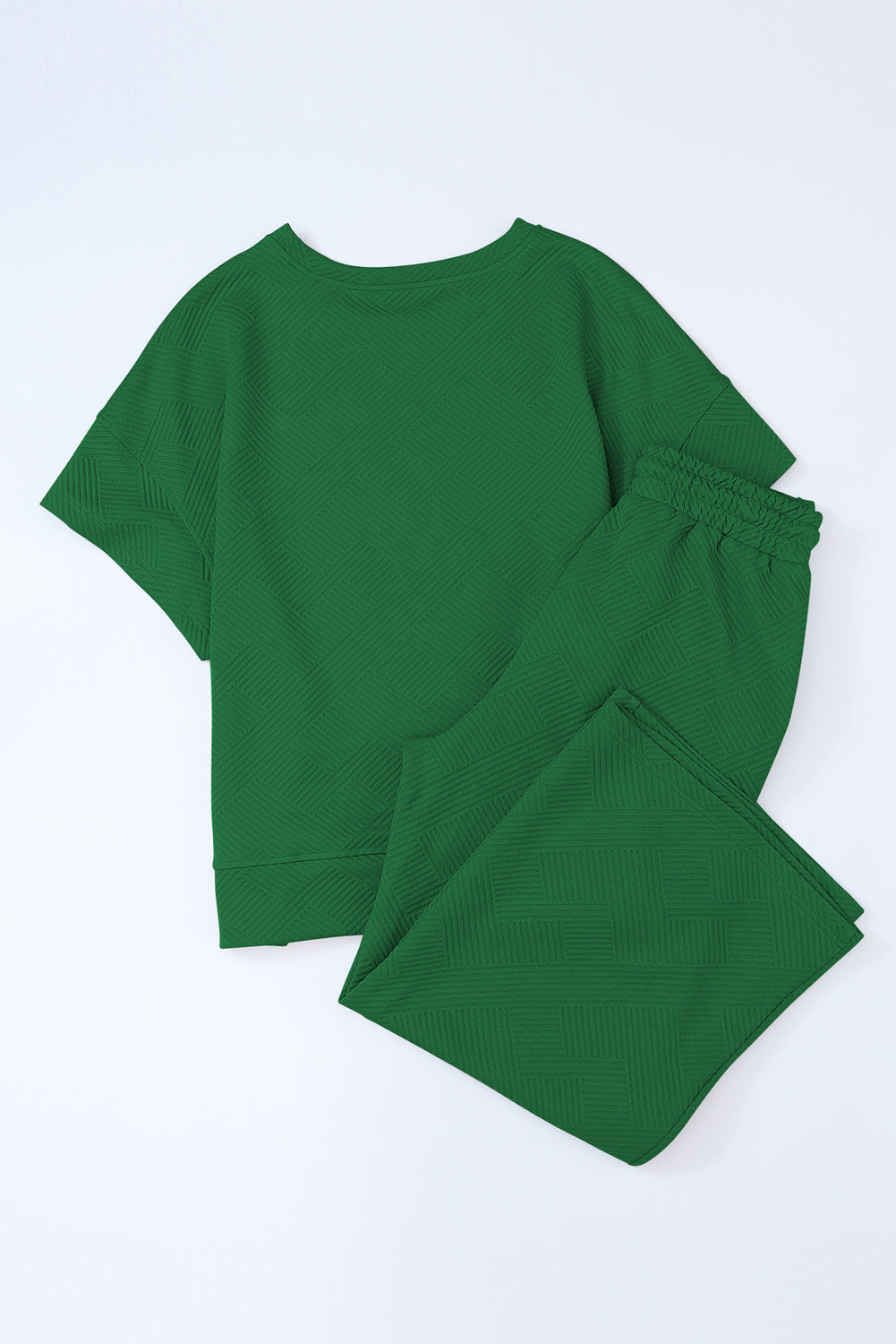6 Color Choices - Textured Loose Fit T Shirt and Drawstring Pants Set