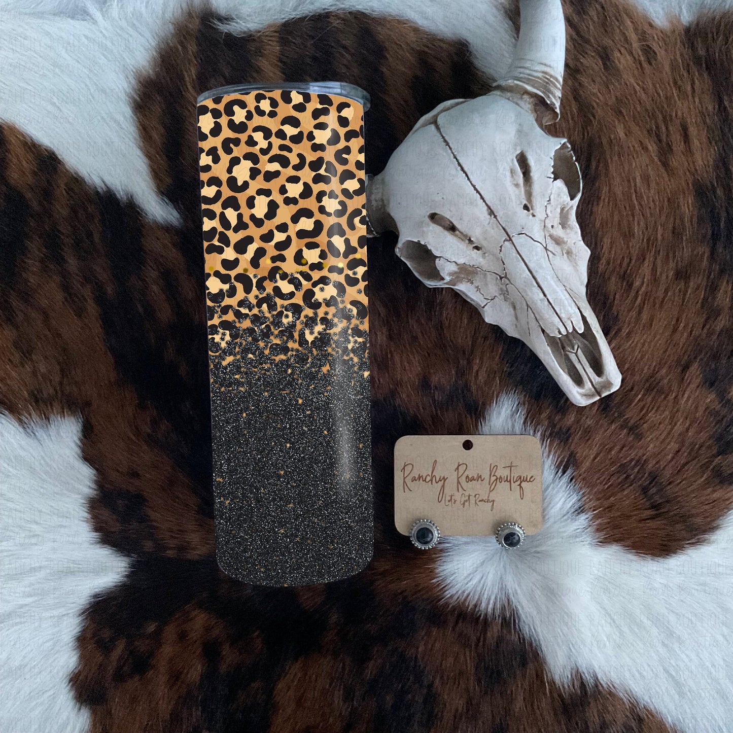 Leopard Glitter Fade Western 20oz Skinny Tumbler