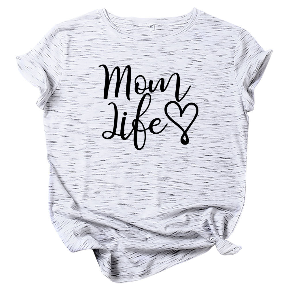 Foreign Trade Mom Life Letter Short Sleeved Cotton Women's Clothing Amazon European And American Fashion English Top T Shirt In Stock
