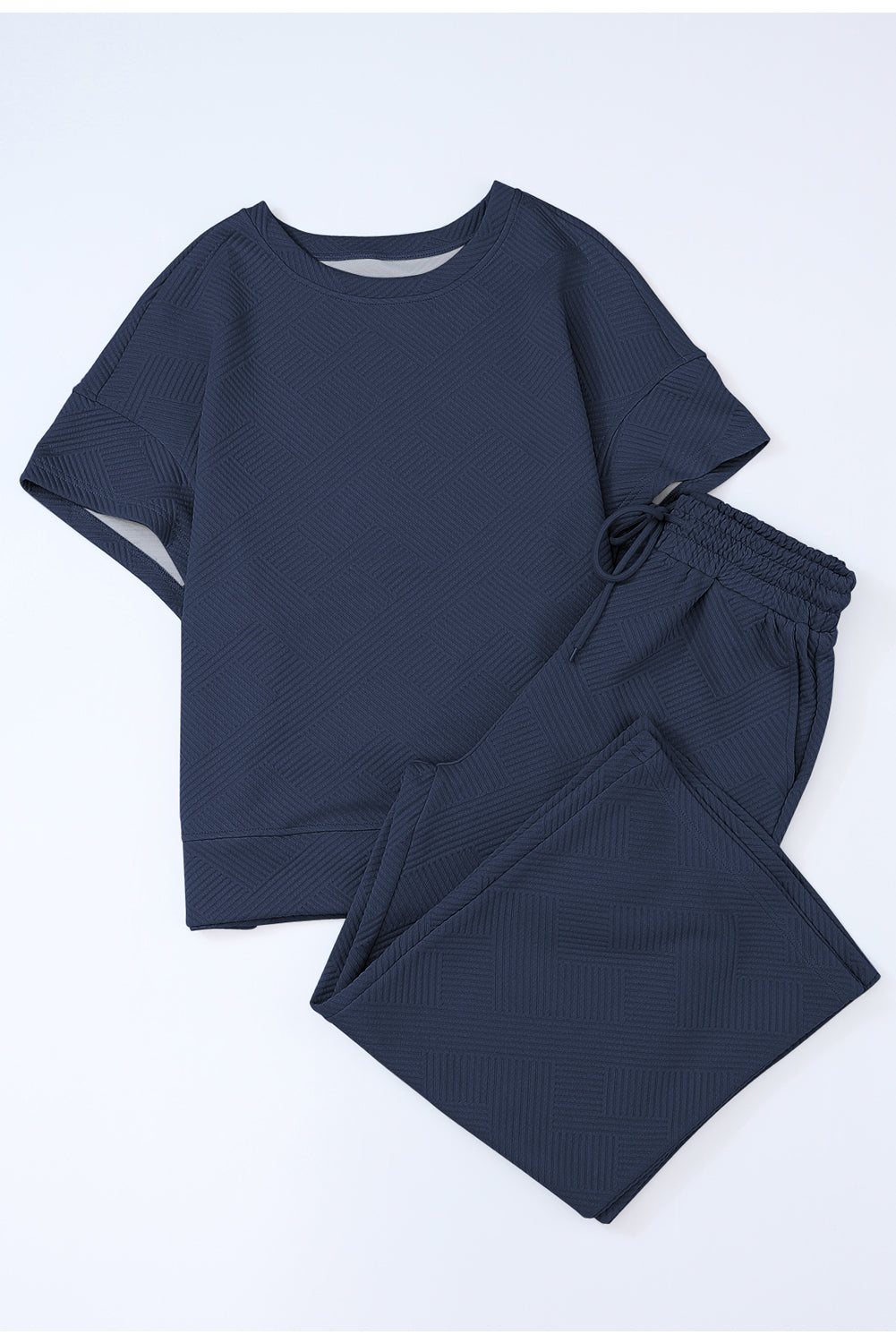 6 Color Choices - Textured Loose Fit T Shirt and Drawstring Pants Set
