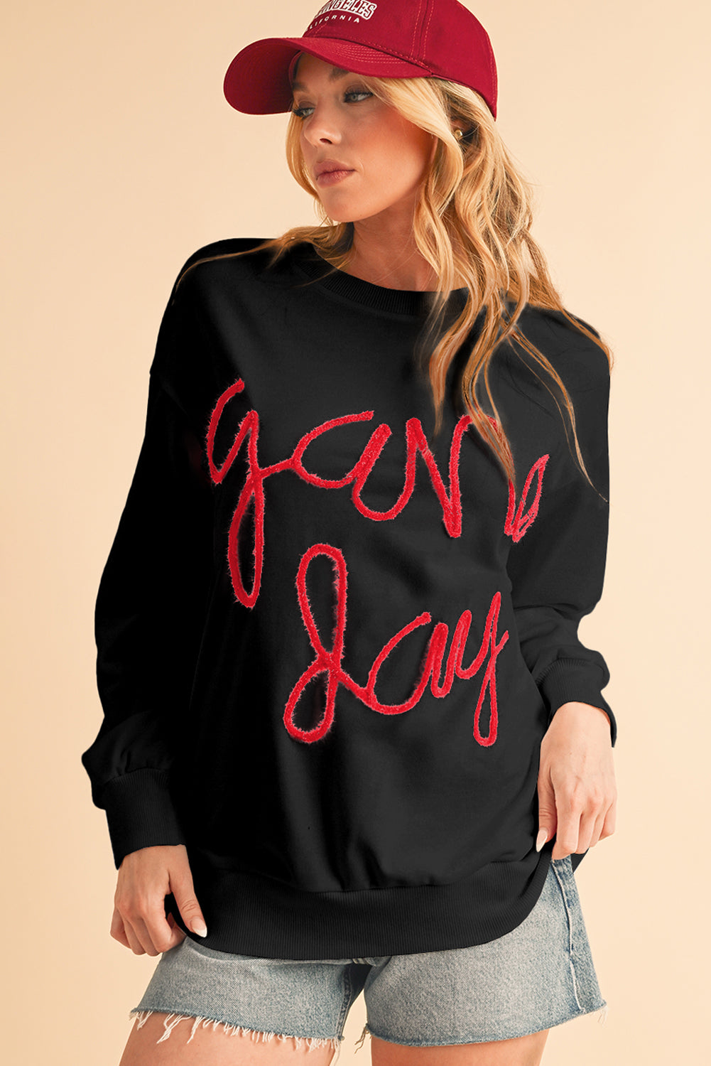 Black Tinsel Game Day Drop Shoulder Sweatshirt