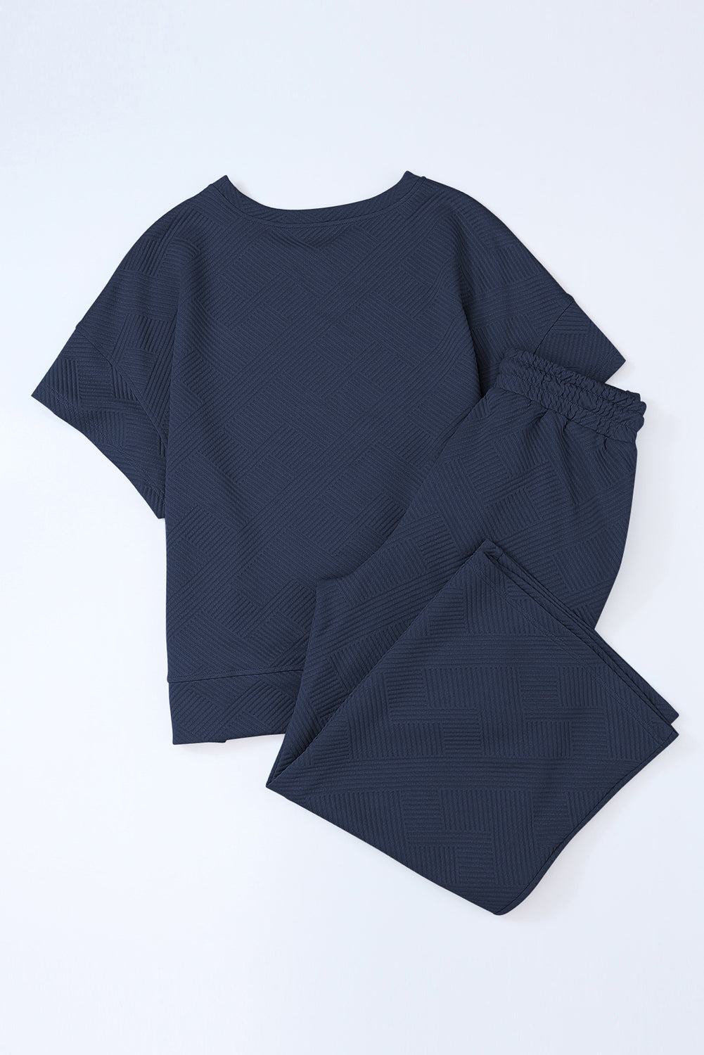 6 Color Choices - Textured Loose Fit T Shirt and Drawstring Pants Set