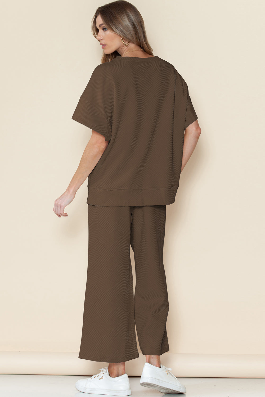 6 Color Choices -  Textured Loose Fit T Shirt and Drawstring Pants Set