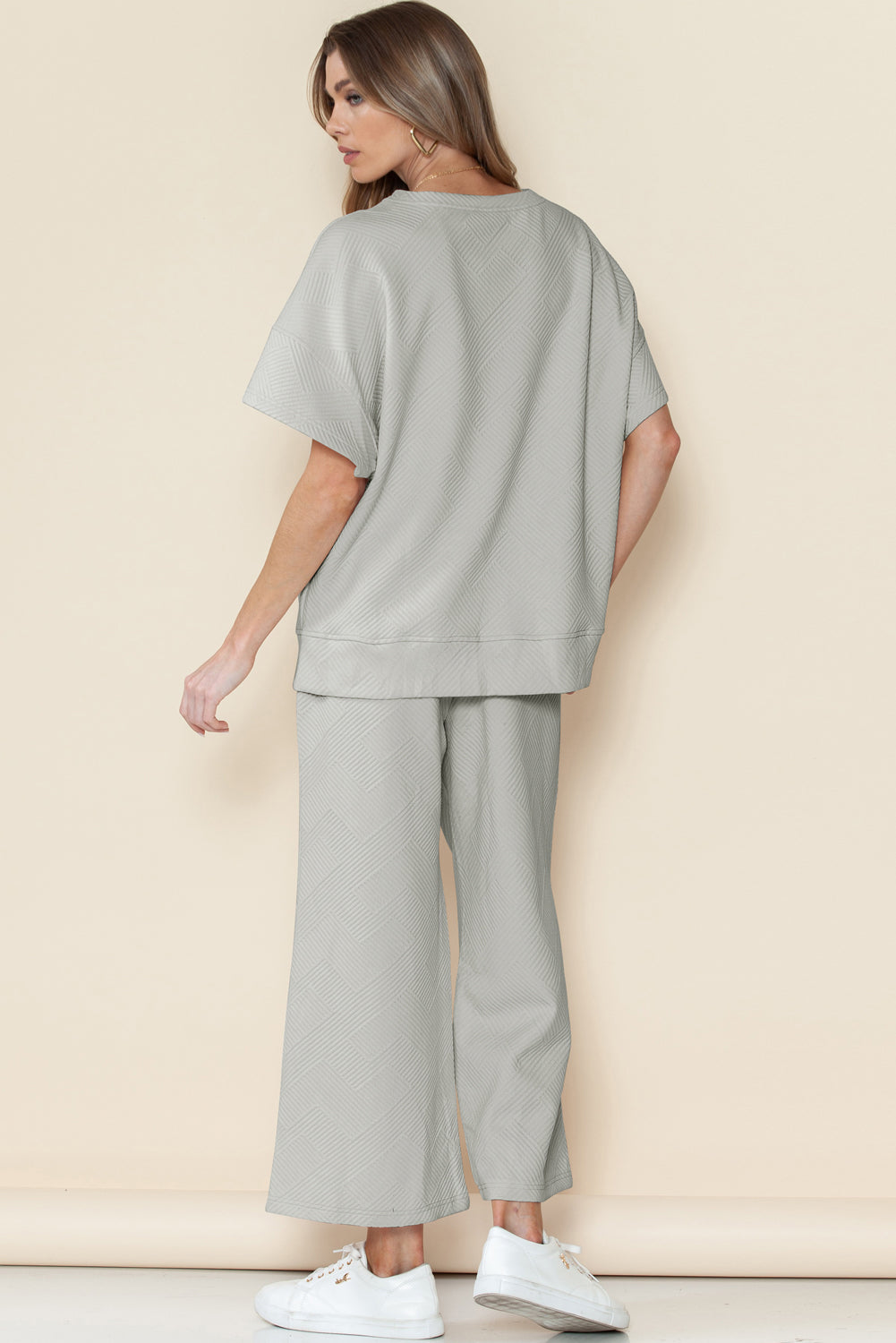 6 Color Choices -  Textured Loose Fit T Shirt and Drawstring Pants Set