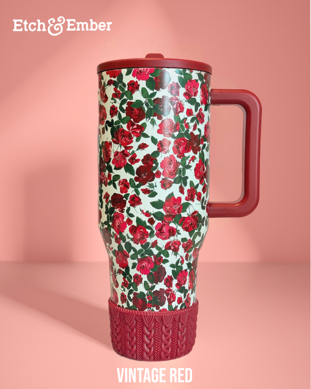 Vintage Red Macrame Tumbler Boot - fits 20-40oz