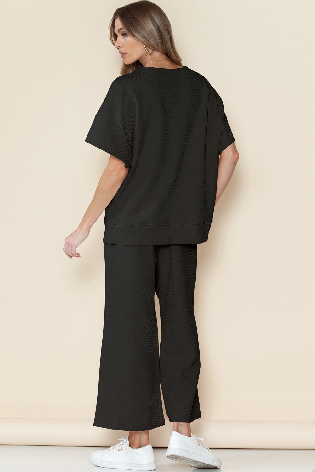6 Color Choices -  Textured Loose Fit T Shirt and Drawstring Pants Set