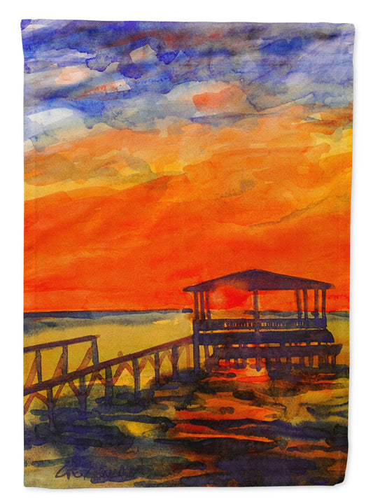 Sunset from the Dock at the pier Garden Flag – Decorative Outdoor Yard Flag