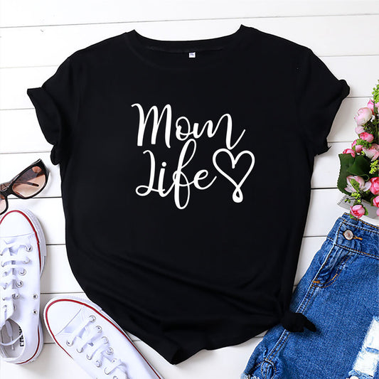 Foreign Trade Mom Life Letter Short Sleeved Cotton Women's Clothing Amazon European And American Fashion English Top T Shirt In Stock