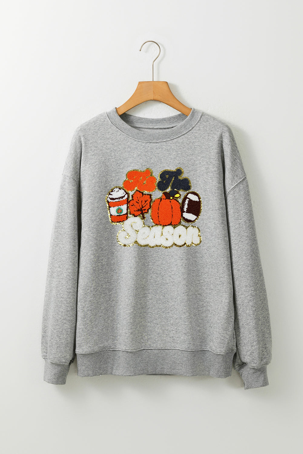 Gray Fall Season Pumpkin Football Graphic Sweatshirt