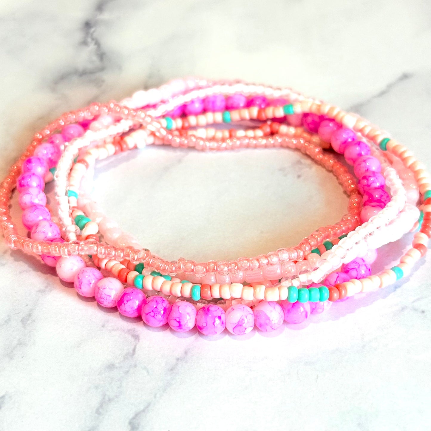 Pink Coral Coast Tumbler Bracelet Stack