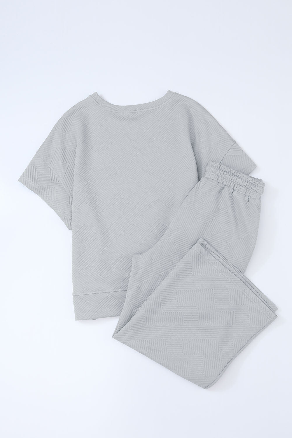 6 Color Choices -  Textured Loose Fit T Shirt and Drawstring Pants Set