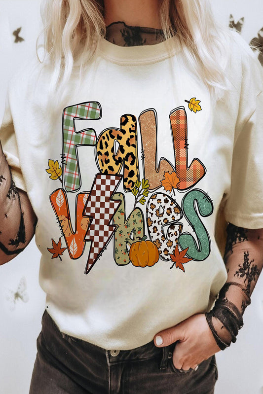 White FALL VIBES Cotton Blend Casual T Shirt