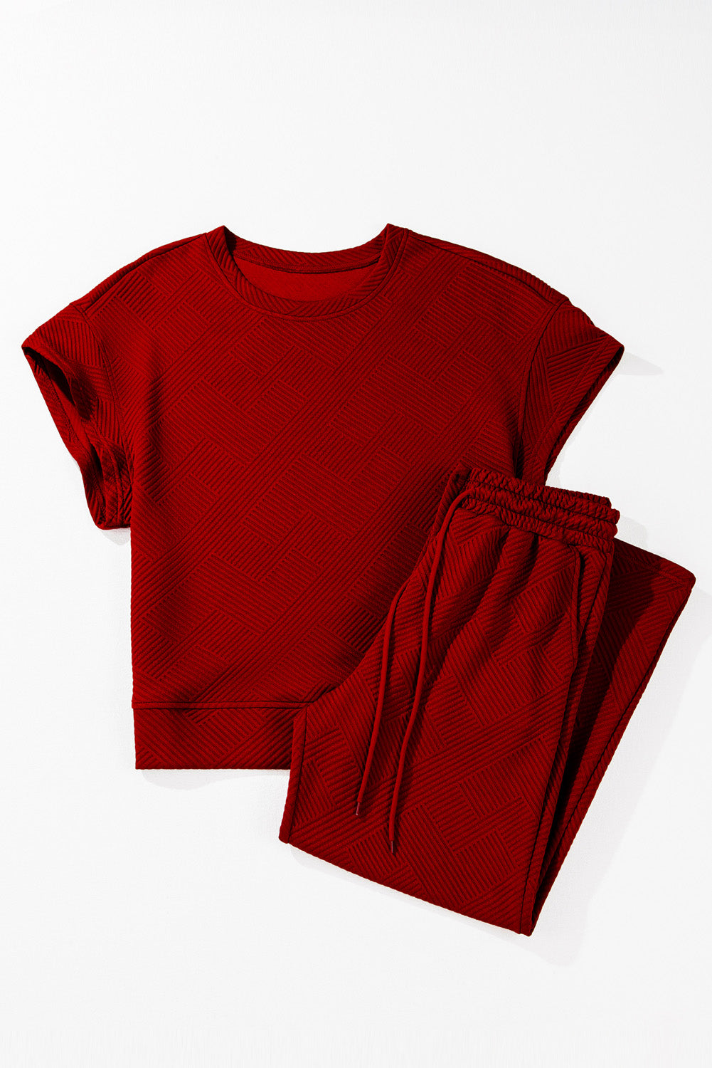 6 Color Choices -  Textured Loose Fit T Shirt and Drawstring Pants Set
